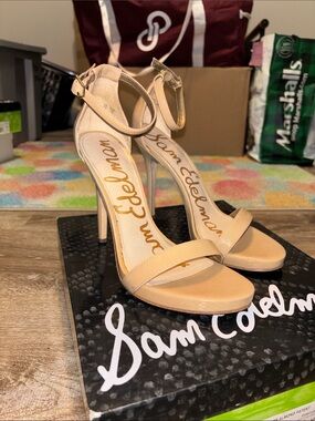 Sam Edelman Beige/Nude Ankle-Strap Stiletto Heels
